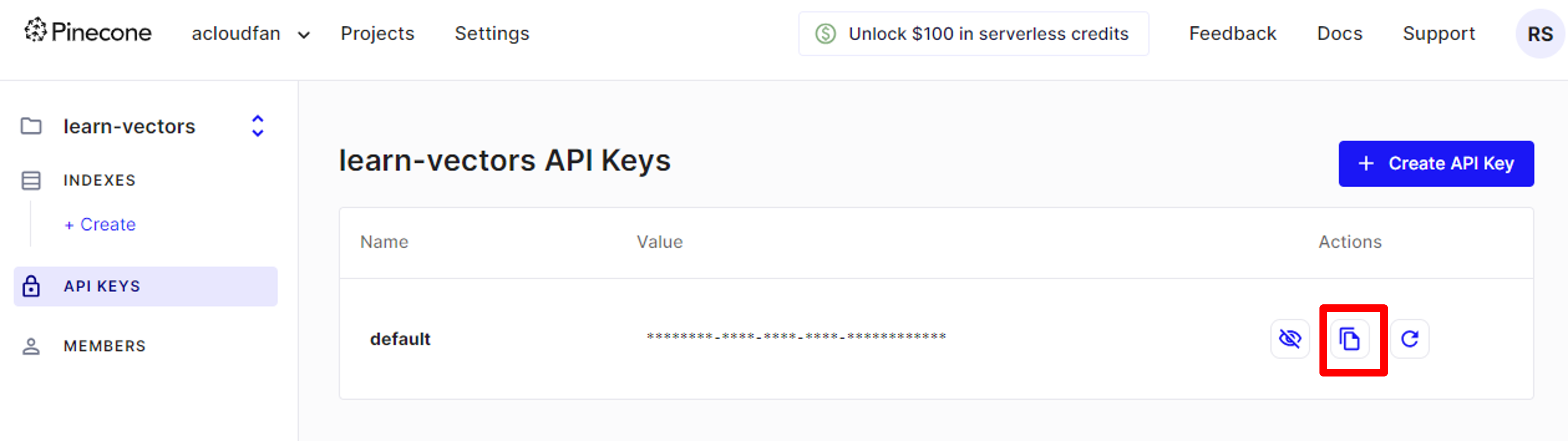 pinecone-api-key-creation